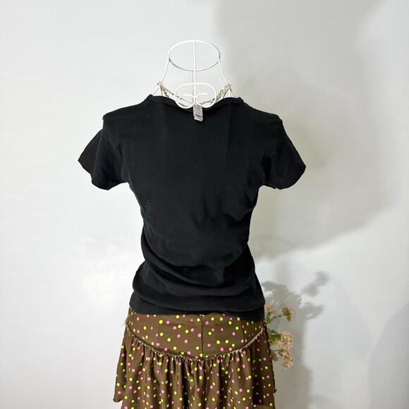 Vintage y2k ‘Maui’ bedazzled hibiscus flower rhinestone black baby tee - Picture 4 of 5